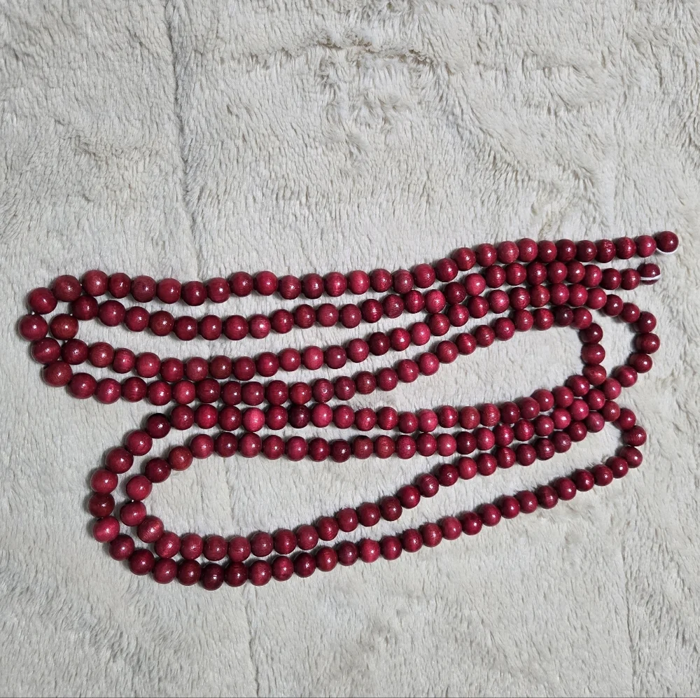 Red Bead Wooden Garland Christmas Tree Beaded Garland, 9ft